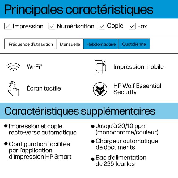 HP Officejet Pro 8125e All-in-One MFP colour inkjet A4 12ppm Copy 20ppm Print 225sheets USB Wi-Fi LAN dark surf blue