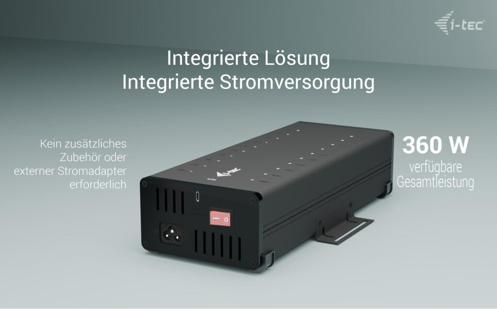 I-TEC USB-C/USB-A Metal Charging+Data HUB 15W per port 20x USB-C integrated power adapter 360W