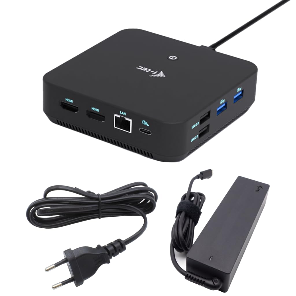 I-TEC USB-C DS 2 x HDMI 1x DP 1x GLAN 1x USB-C 3.2 3x USB-A 3.2 2x USB 2.0 1x 3.5mm Audio/Mic 1x 100W USB-C Power Delivery + Charger