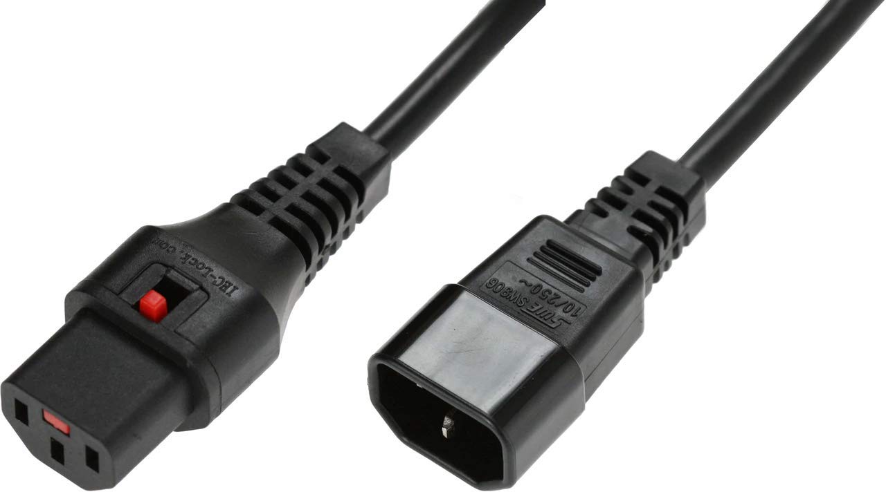 Câble d'alimentation IEC C14/IEC C13 droit M/F 2m noir avec verrouillage IEC LOCK