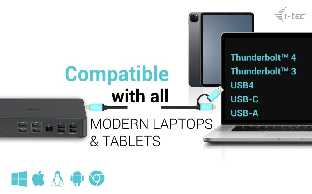 I-TEC USB 3.0 USB-C Thunderbolt 3 Professional Dual 4K Display Docking Station Generation 2 + Power Delivery 100W