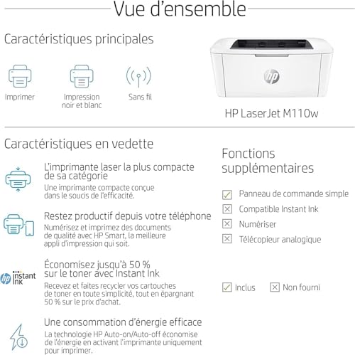 HP LaserJet M110w Printer Mono B/W laser A4/Letter 600x600dpi 20ppm capacity 150 sheets USB 2.0 Wi-Fi Bluetooth LE