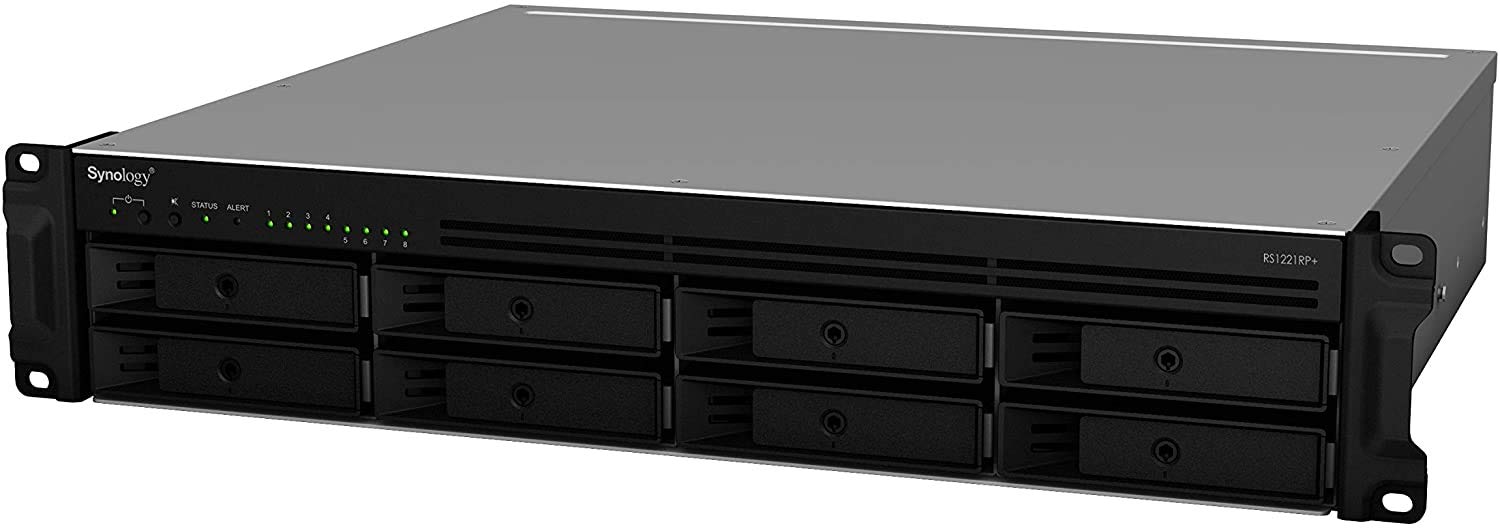SYNOLOGY RS1221RP+ 8-Bay NAS-Rackmount AMD Ryzen V1500B quad-core 2.2GHz 4Go DDR4 up to 32Go RJ-45 4x1GbE 2xUSB 3.2 1xeSATA