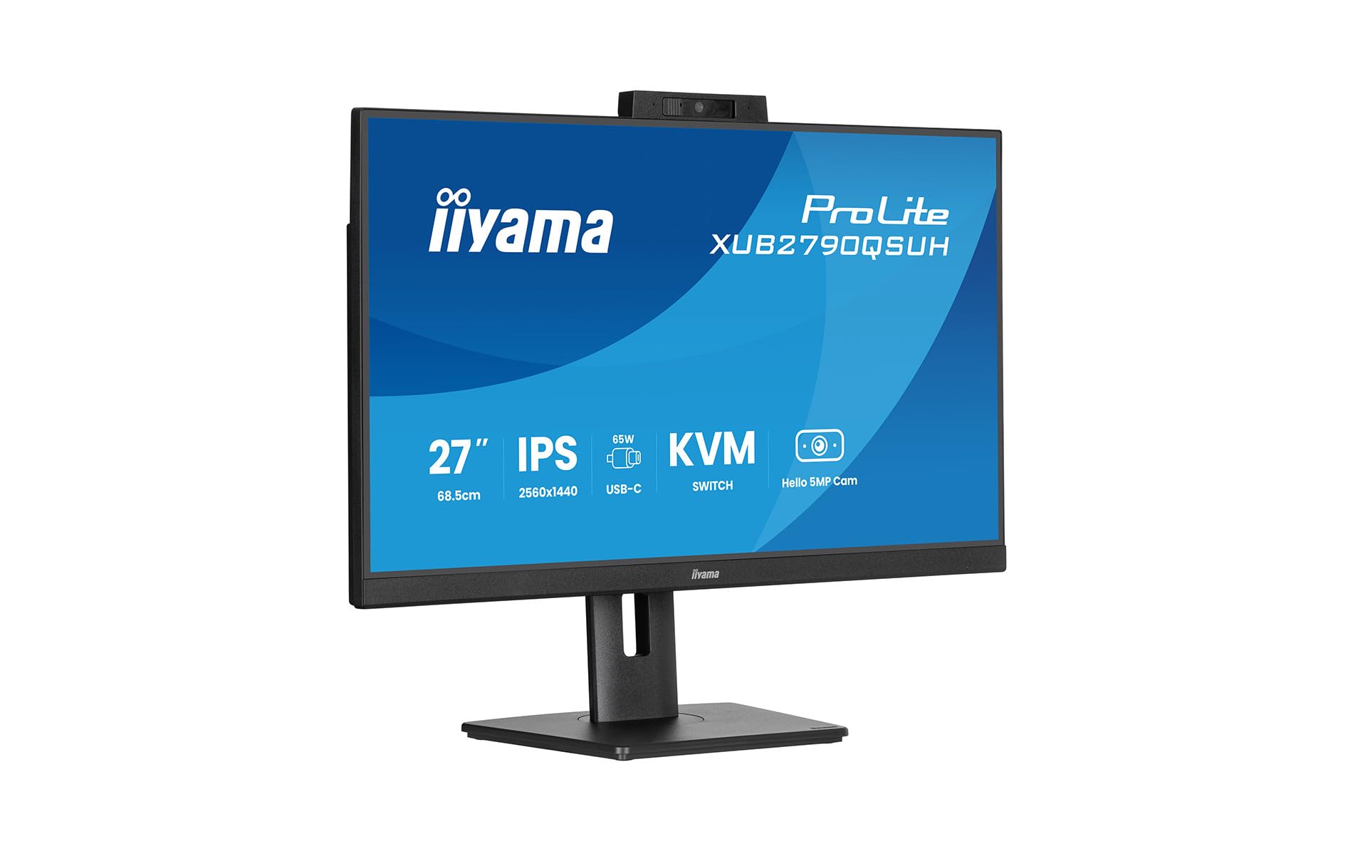 iiyama XUB2790QSUH-B2 27 pouces IPS-panel 2560x1440 100Hz Windows Hello Webcam 5MP Mise au point automatique Support réglable en hauteur 15cm 4ms 250