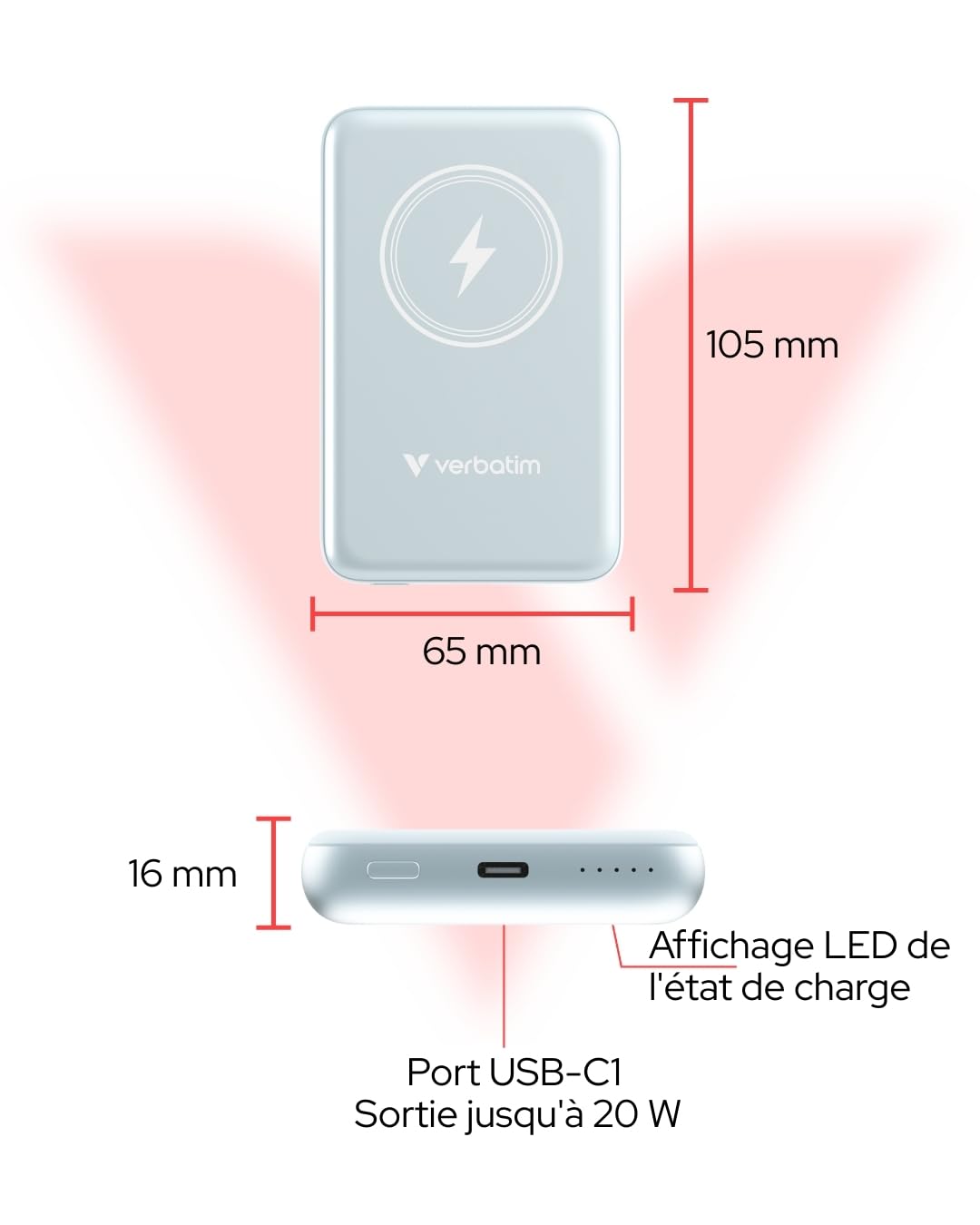 VERBATIM CHARGE N GO MAGNETIC WIRELESS POWER BANK 10000 BLUE WCF (P)