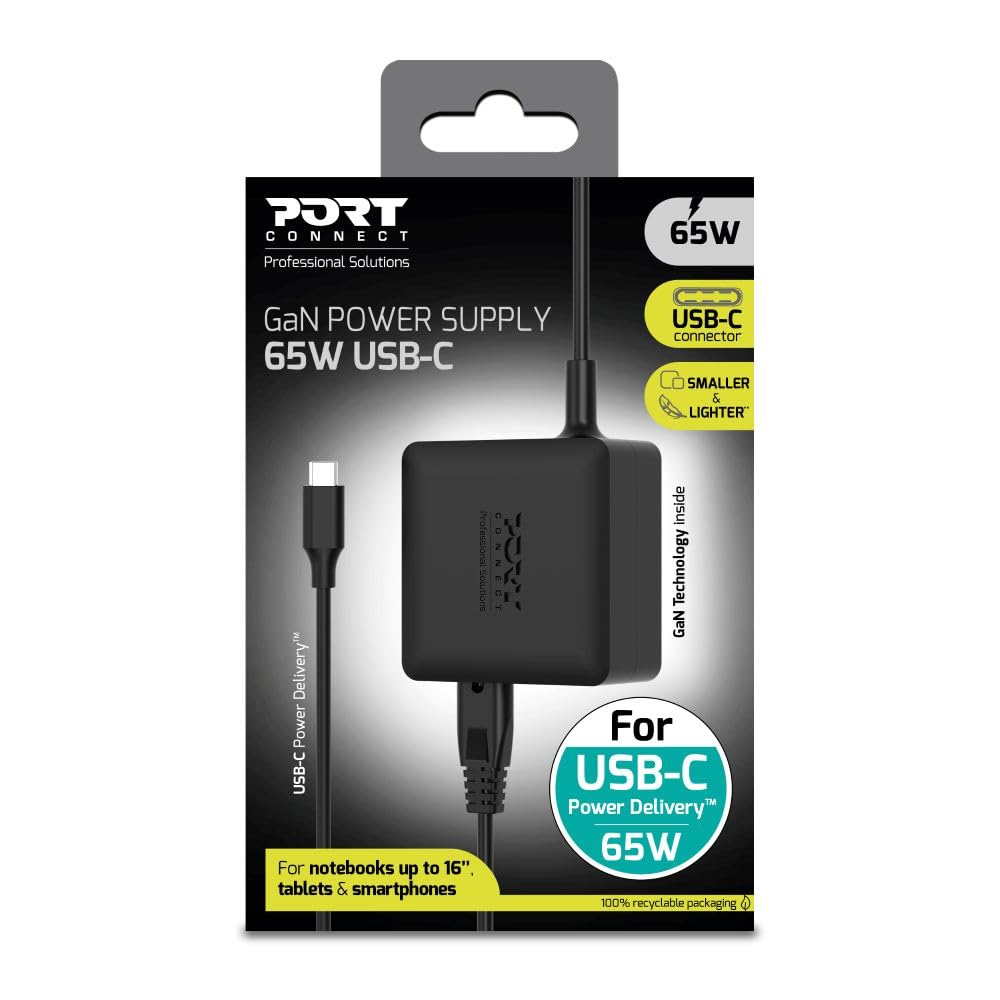 PORT DESIGNS Power Supply GaN 65W - TYPE C - AC CABLE - EU