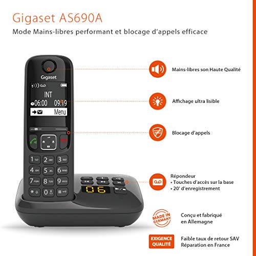 Gigaset AS690A TRIO tél. DECT+ REP - base +3 combinés noirs