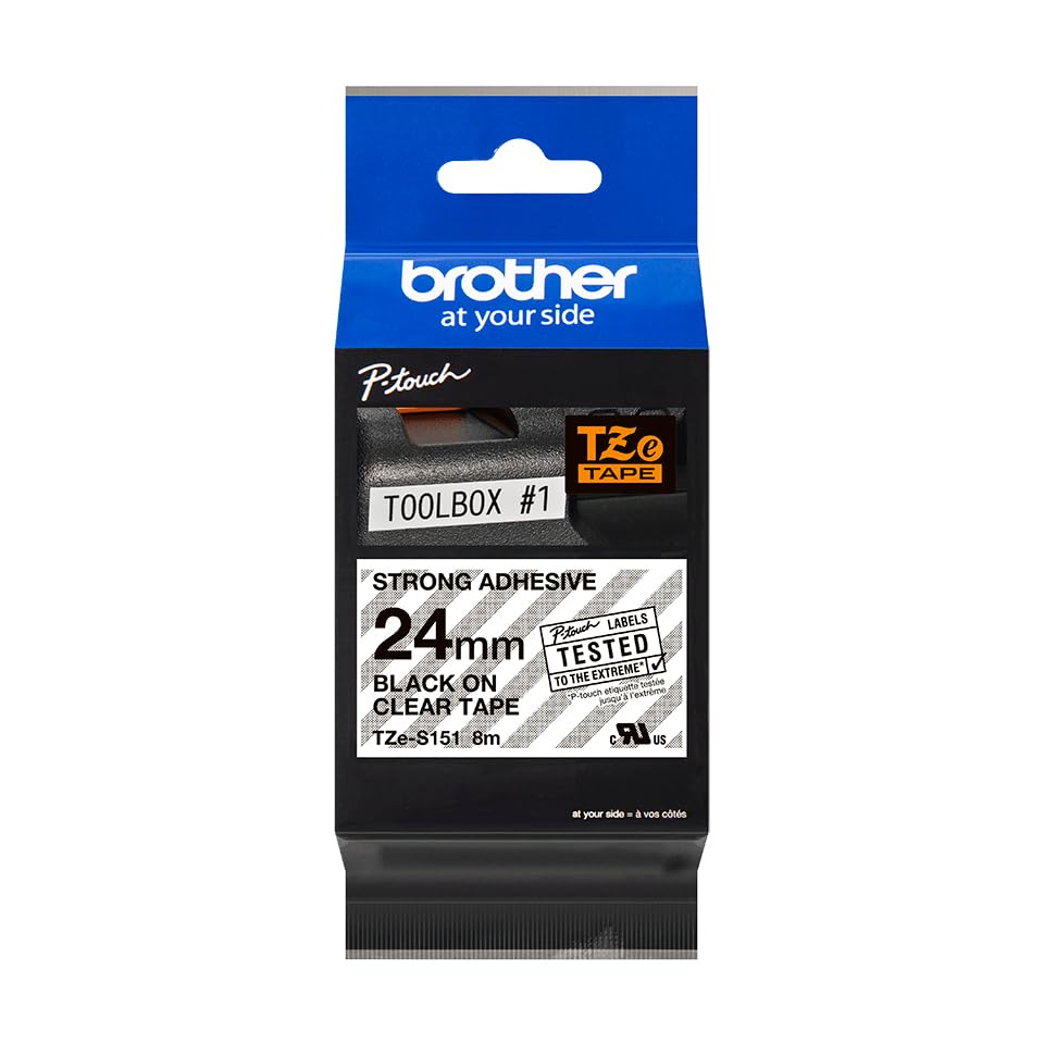 BROTHER P-TOUCH TZE-S151 noir sur clear 24mm extra gluey