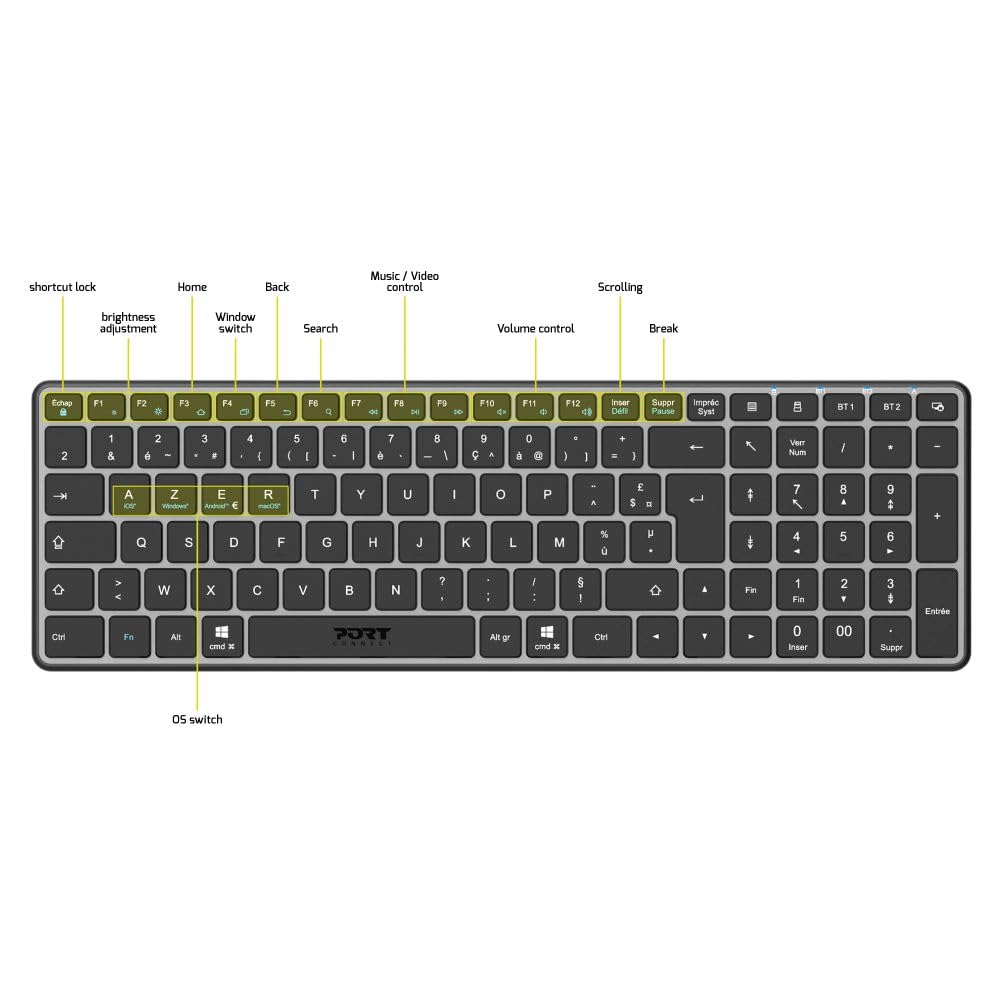 PORT DESIGNS Keyboard Compact Pro Rechargeable Bluetooth (FR)
