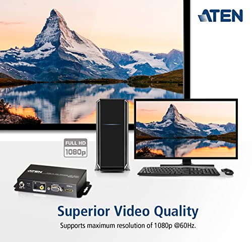 "ATEN Convertisseur HDMI-VGA avec convertisseur de format d’image - Convertisseur vidéo scaler - Noir - Métal - 1920 x 1200 pixels - 800 x 600,1024 x 768,1280 x "