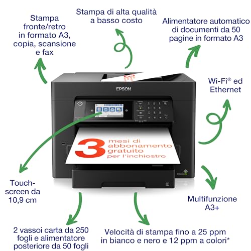 EPSON WorkForce WF-7840DTWF MFP colour ink-jet A3 297x420mm A3 25ppm print 550 sheets USB 2.0 LAN Wi-Fi USB host