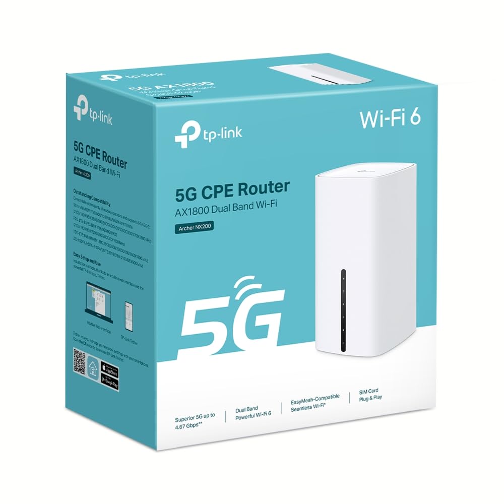 TP-LINK 5G AX1800 Wireless Dual Band Gigabit Router 1201 Mbps at 5GHz + 574 Mbps at 2.4GHz 5G NR 4.67Gbps/1.25Gbps LTE support