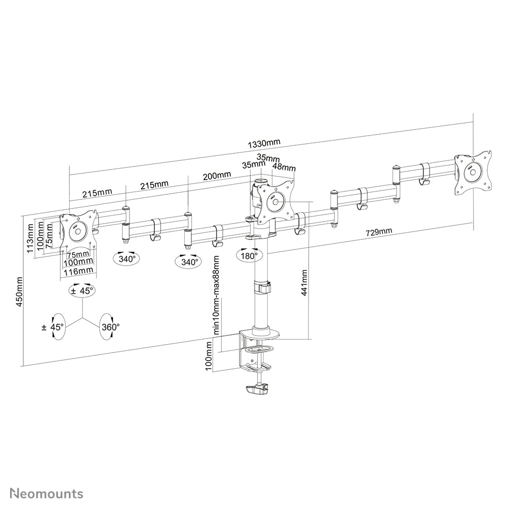 NEOMOUNTS NM-D135D3BLACK Support décran à fixer 10-27p