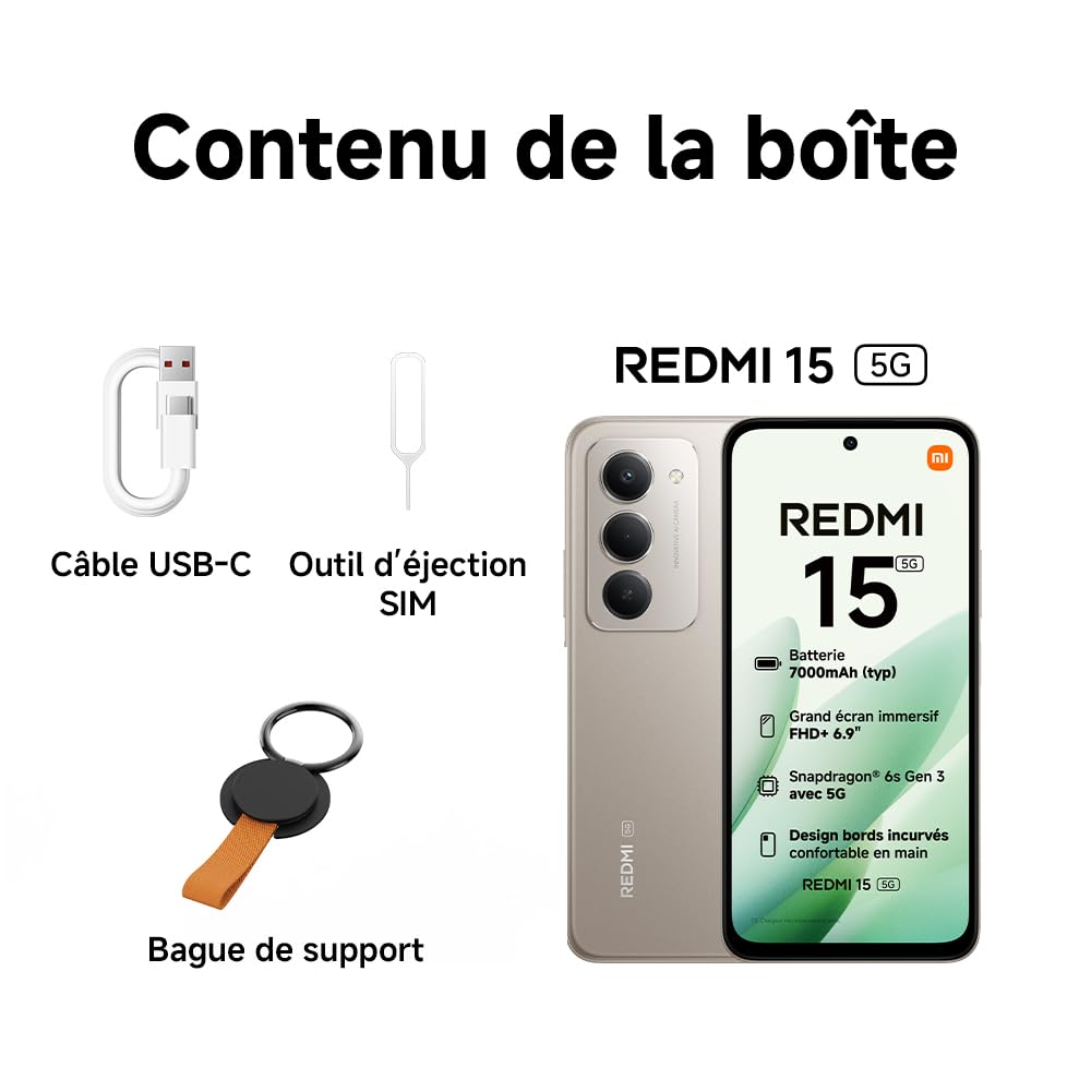 Xiaomi Redmi 15 5G (6.9''- NFC - 256 Go, 8 Go RAM) Vert