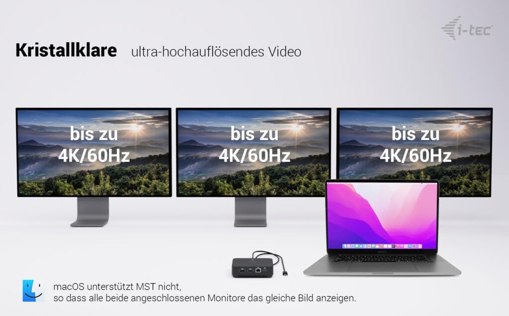 I-TEC USB-C DS 2 x HDMI 1x DP 1x GLAN 1x USB-C 3.2 3x USB-A 3.2 2x USB 2.0 1x 3.5mm Audio/Mic 1x 100W USB-C Power Delivery + Charger