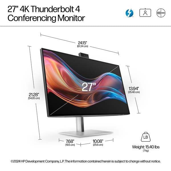 HP Écran pour conférence 4K Series 7 Pro 727pm avec webcam IA 5 Mpx HDR 27p 4K UHD 3840x2160 HDMI DisplayPort Thunder 3/3/0