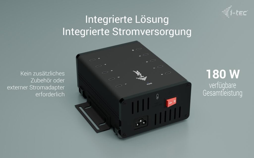 I-TEC USB-C/USB-A Metal Charging+Data HUB 15W per port 10x USB-C integrated power adapter 180W