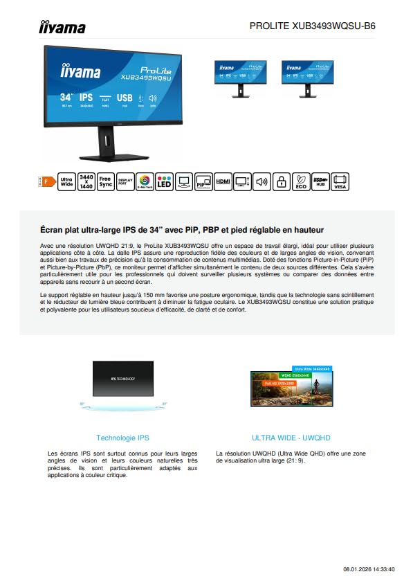 XUB3493WQSU-B6 34" UW IPS-3440x1440@120H