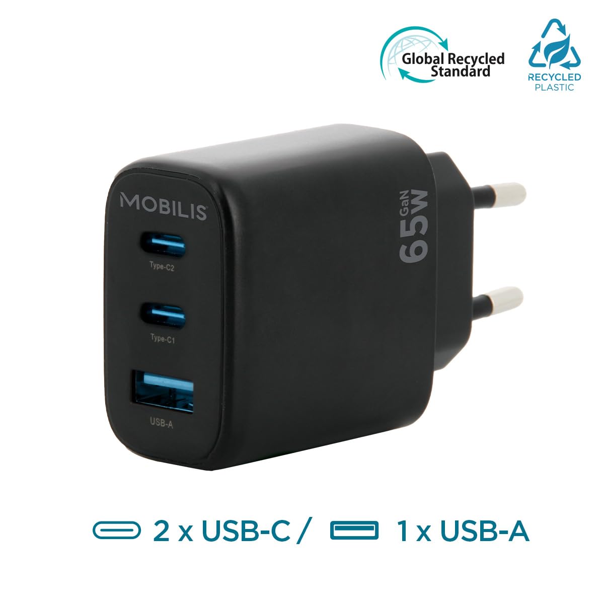 Wall Charger 65W 2 USB C+1 USB A GaN
