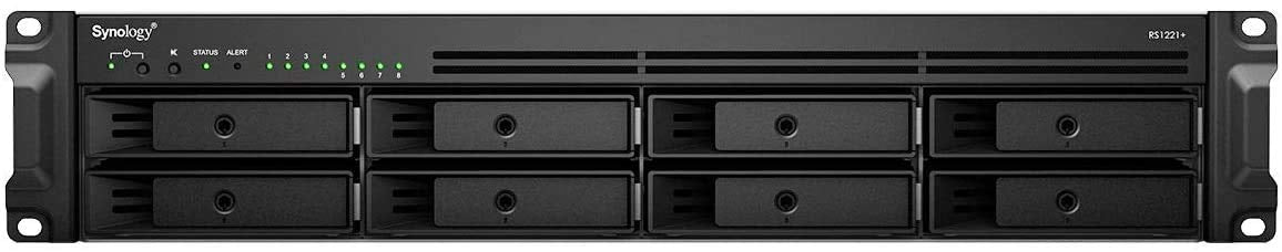 SYNOLOGY RS1221+ 8-Bay NAS-Rackmount AMD Ryzen V1500B 4-core 2.2GHz 4Go DDR4 up to 32Go RJ-45 4x1GbE 2xUSB 3.2 1xeSATA