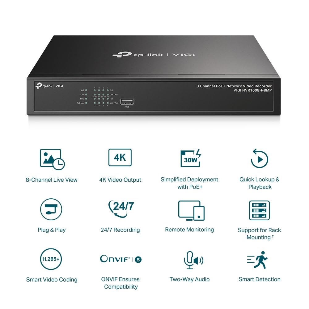 TP-LINK VIGI NVR1008H-8MP 8 Channel PoE Network Video Recorder