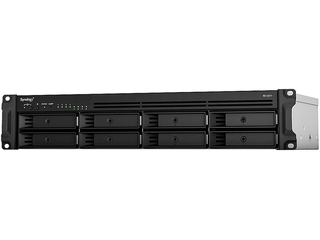 SYNOLOGY RS1221+ 8-Bay NAS-Rackmount AMD Ryzen V1500B 4-core 2.2GHz 4Go DDR4 up to 32Go RJ-45 4x1GbE 2xUSB 3.2 1xeSATA