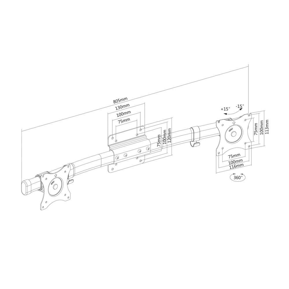 NEOMOUNTS FPMA-CB100BLACK Adaptateur pour 2 écrans avec barre transversale 10-27p