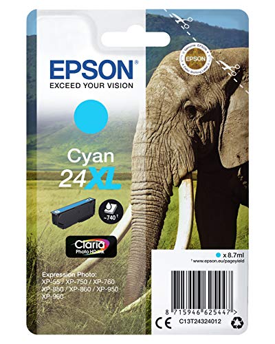 EPSON 1LB 24XL ink cartridge cyan high capacity 8.7ml 740 pages 1-pack RF-AM blister w/s