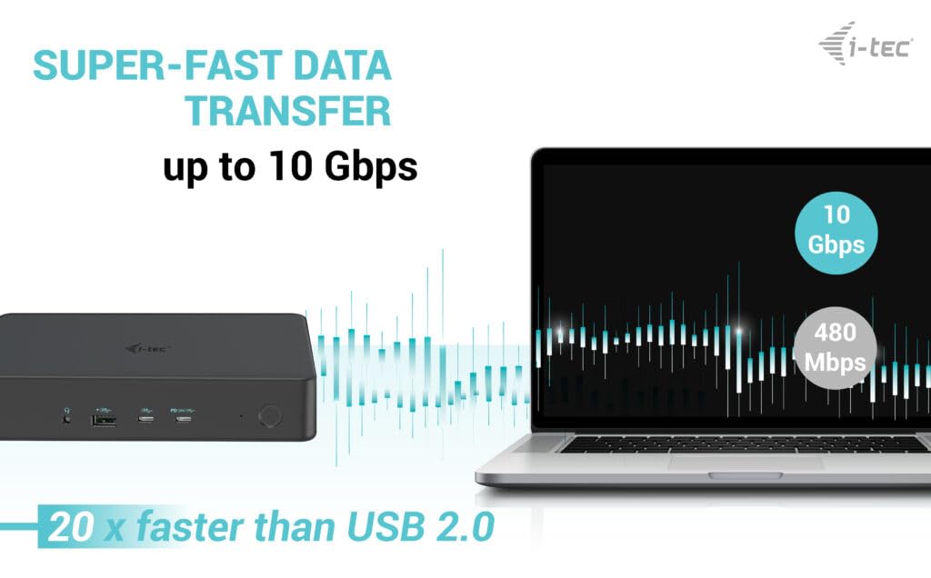 I-TEC USB 3.0 USB-C Thunderbolt 3 Professional Dual 4K Display Docking Station Generation 2 + Power Delivery 100W