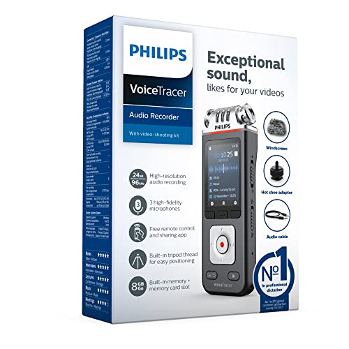 PHILIPS Dictaphone VoiceTracer DVT7110 : Optimisé pour les vidéos 8Go, 3 Mic