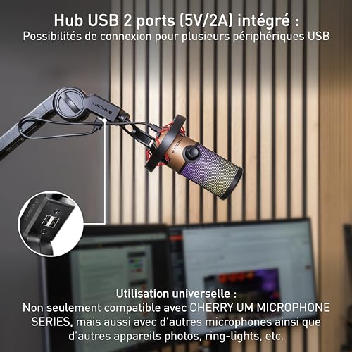 CHERRY Bras de microphone MA 6.0 UNI USB avec hub intégré