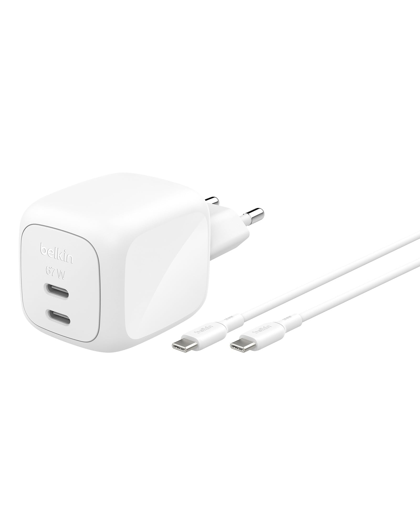 BELKIN BoostCharge 67W Dual USB-C PD Wall Charger with PPS WHT with 2m USB-C-C Cable