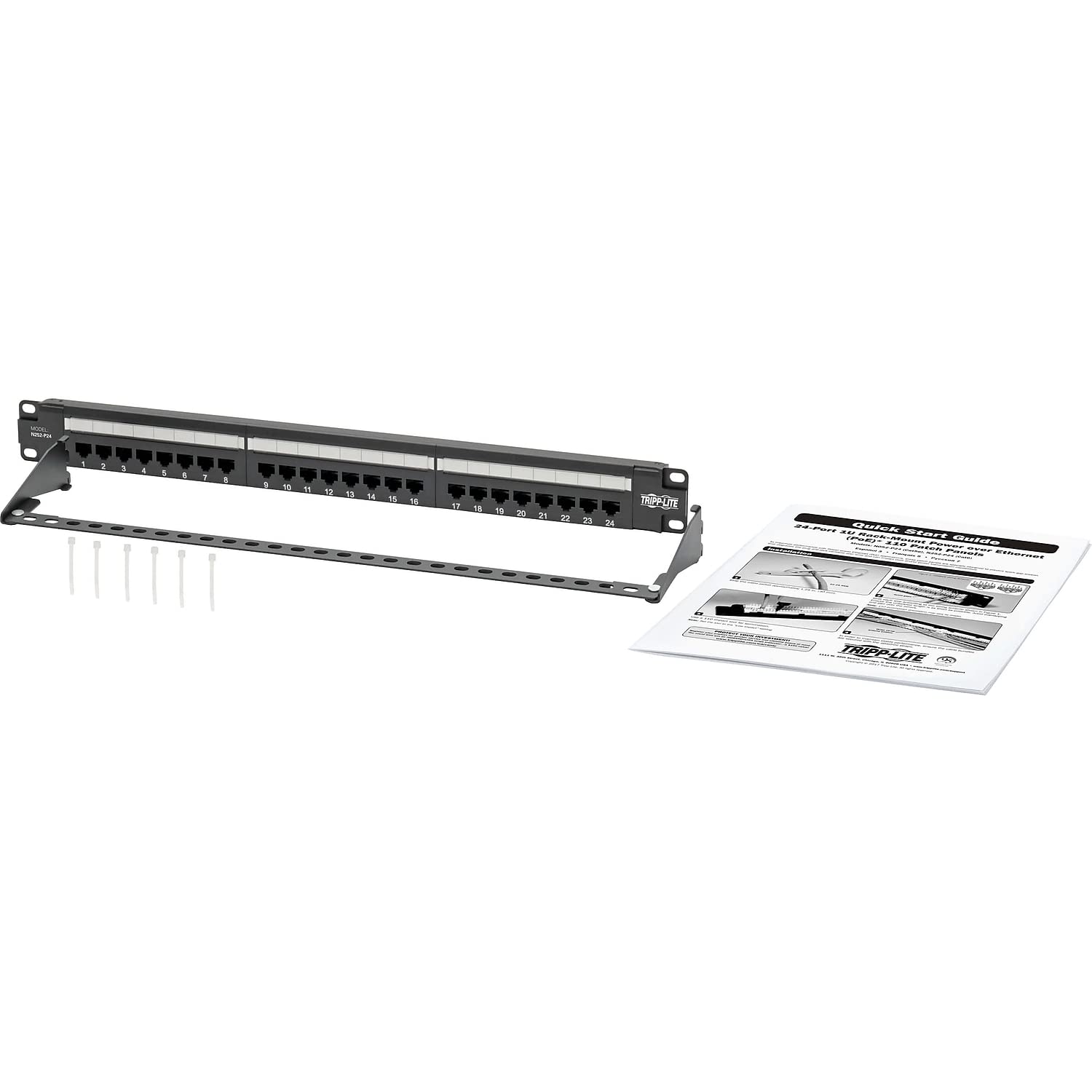 EATON TRIPPLITE Cat6 24-Port Patch Panel PoE+ Compliant 110/Krone 568A/B RJ45 Ethernet 1U Rack-Mount TAA