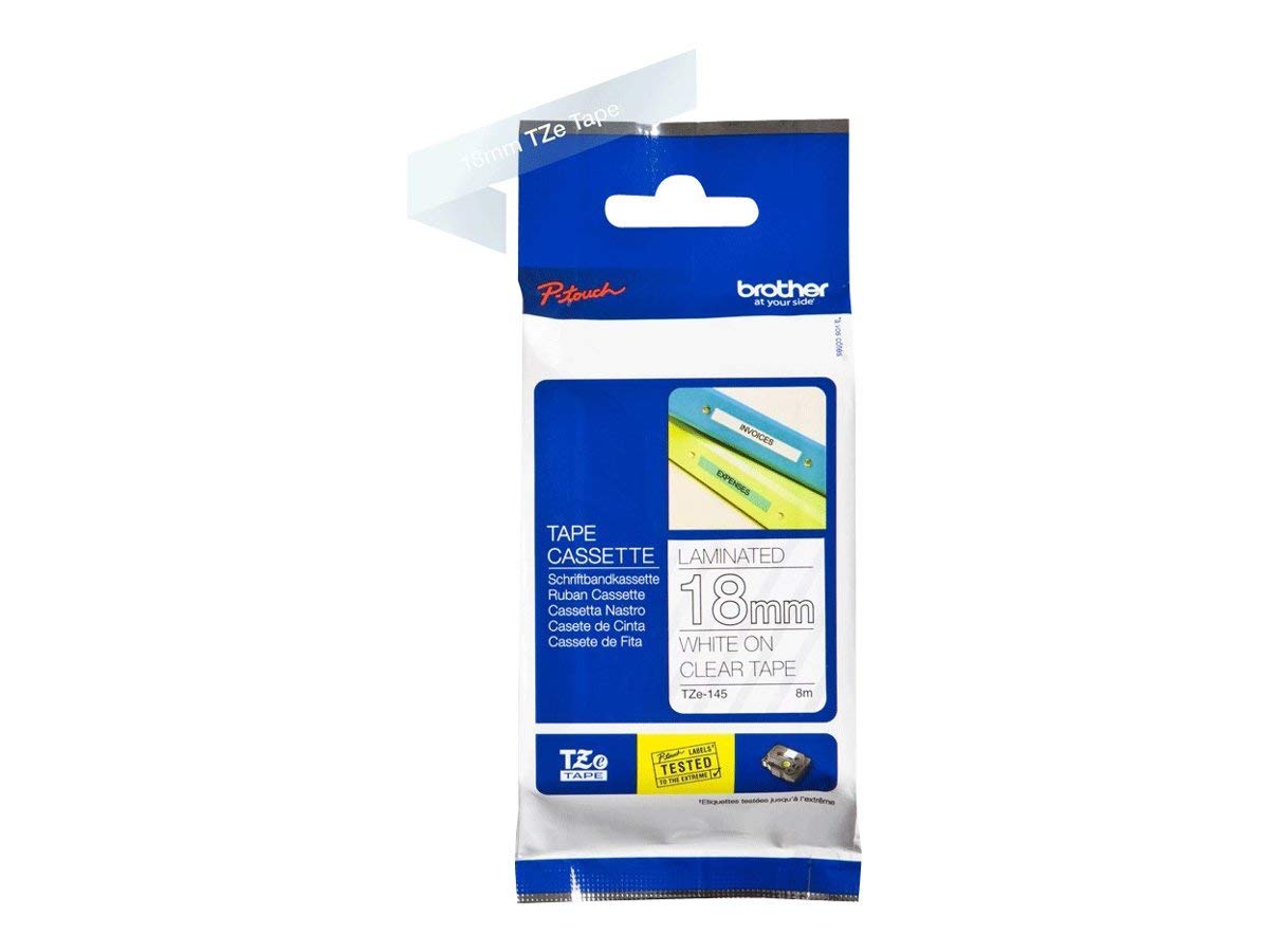 BROTHER P-TOUCH TZE-145 blanc sur clear 18mm