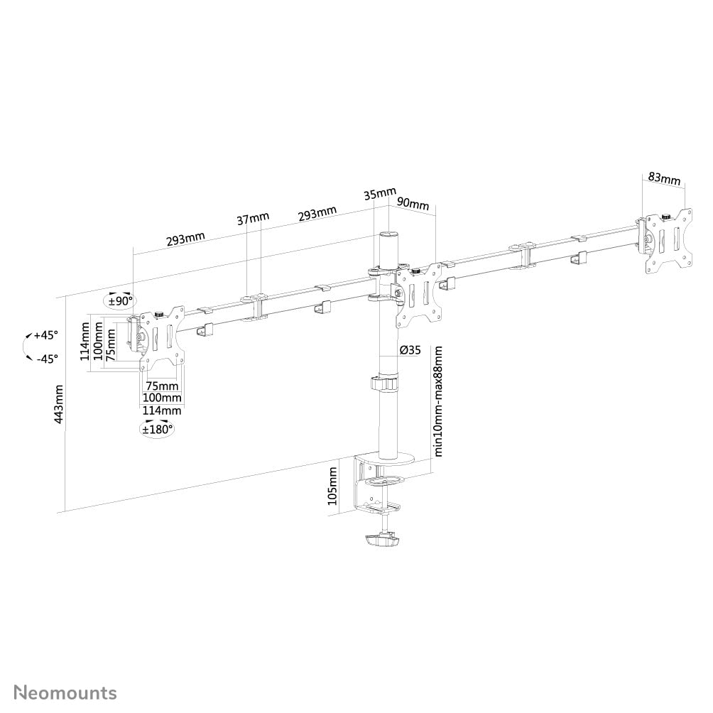NEOMOUNTS FPMA-D550D3BLACK Support décran à fixer 10-27p