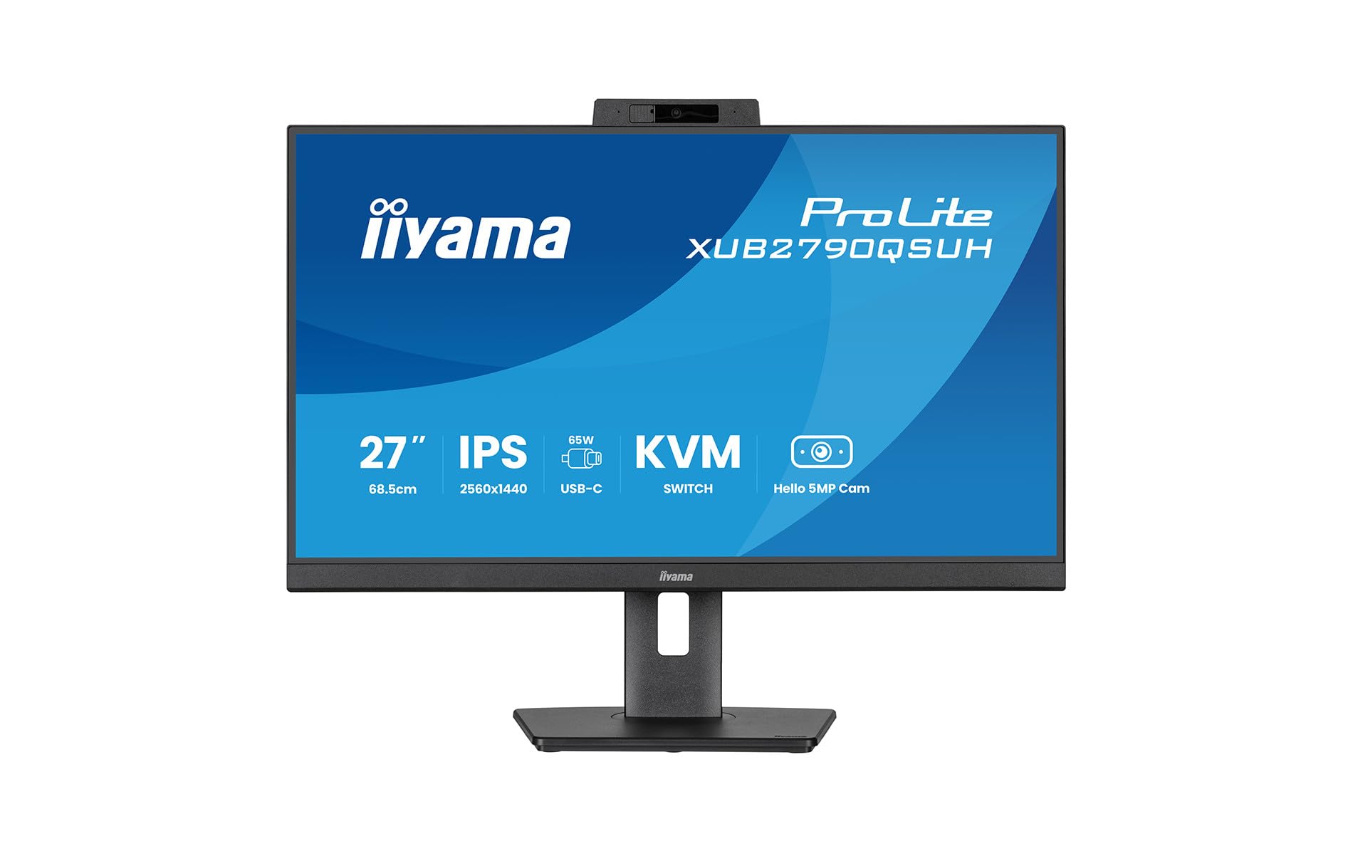iiyama XUB2790QSUH-B2 27 pouces IPS-panel 2560x1440 100Hz Windows Hello Webcam 5MP Mise au point automatique Support réglable en hauteur 15cm 4ms 250