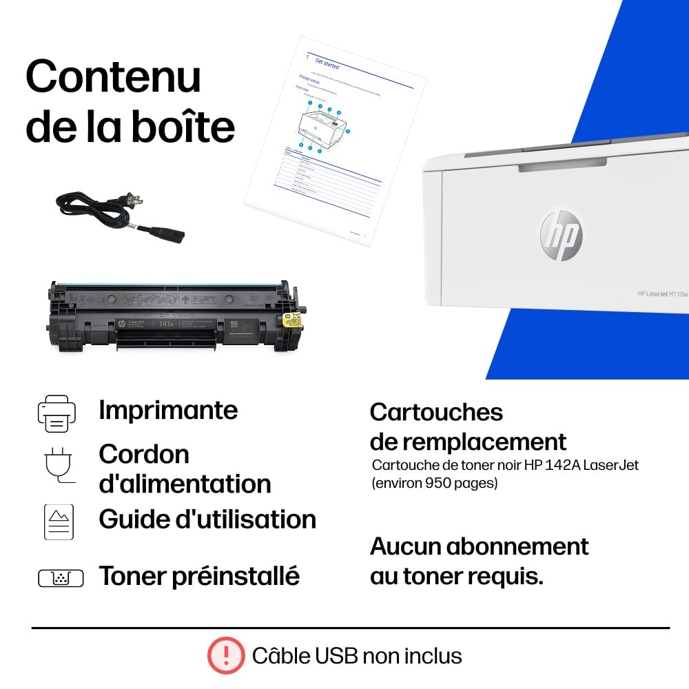 HP LaserJet M110w Printer Mono B/W laser A4/Letter 600x600dpi 20ppm capacity 150 sheets USB 2.0 Wi-Fi Bluetooth LE