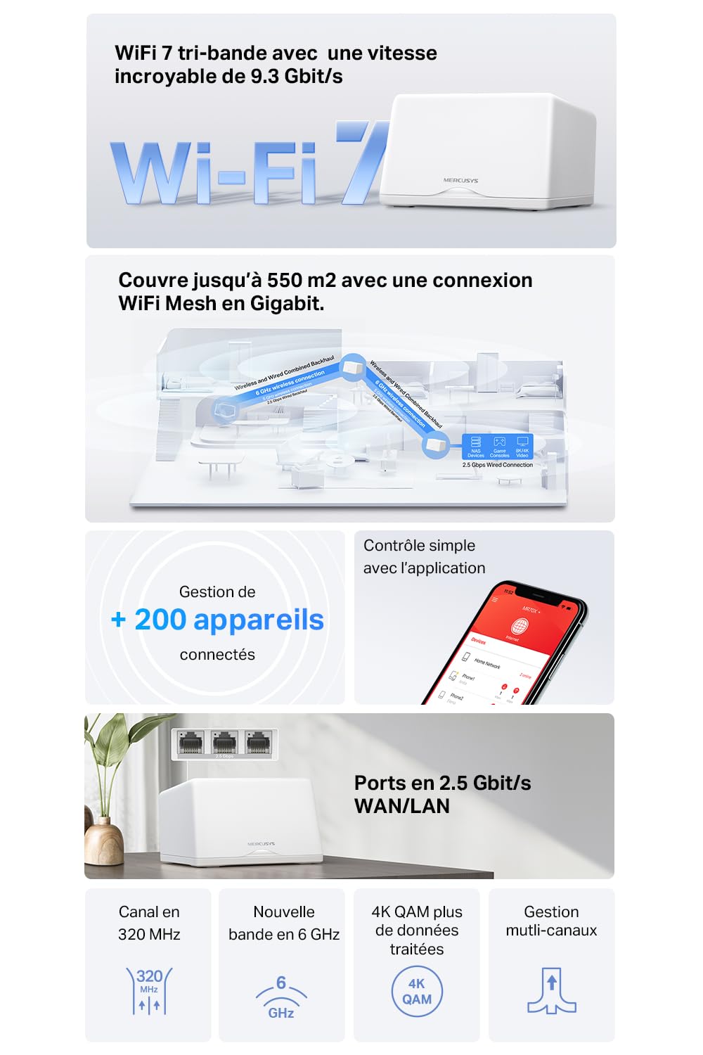 TP-LINK MERCUSYS Halo H47BE 2-pack BE9300 Whole Home Mesh Wi-Fi 7 System