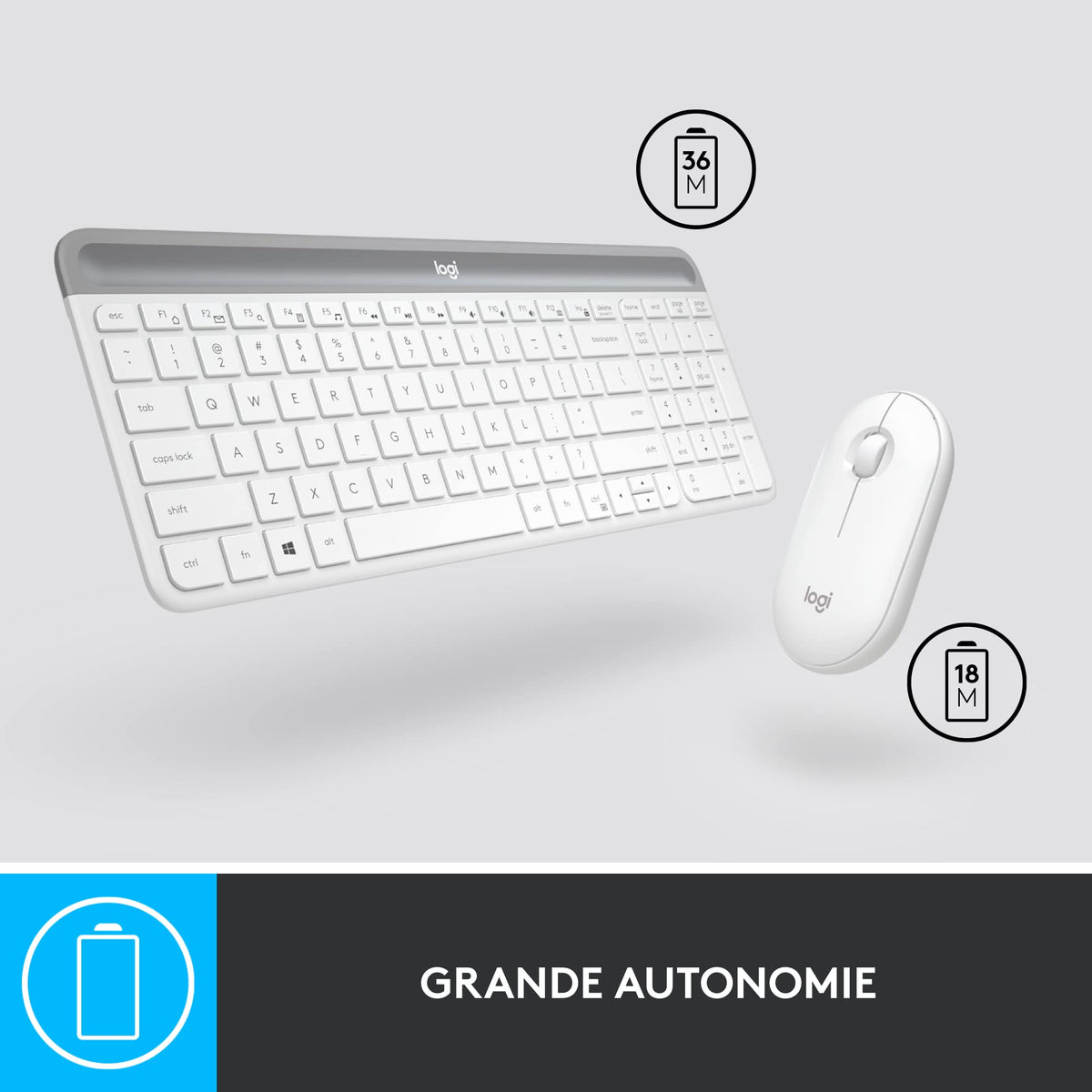 LOGITECH Slim Wireless Keyboard and Mouse Combo MK470 OFFWHITE (FR)