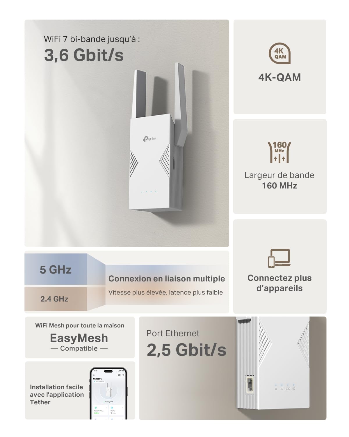 TP-LINK BE3600 Dual-Band Wi-Fi 7 Range Extender