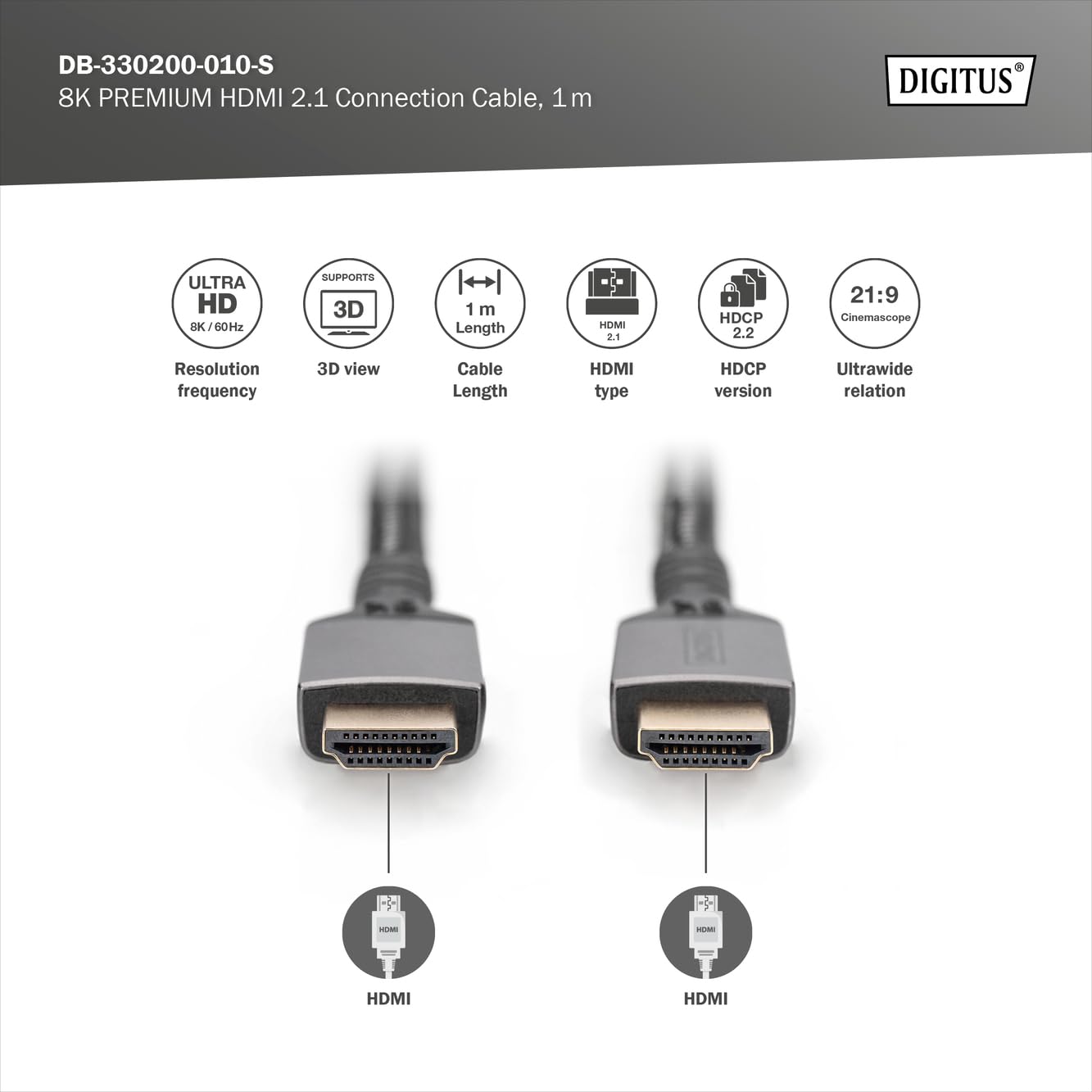 Digitus DB-330200-010-S câble HDMI 1 m HDMI Type A (Standard) Noir