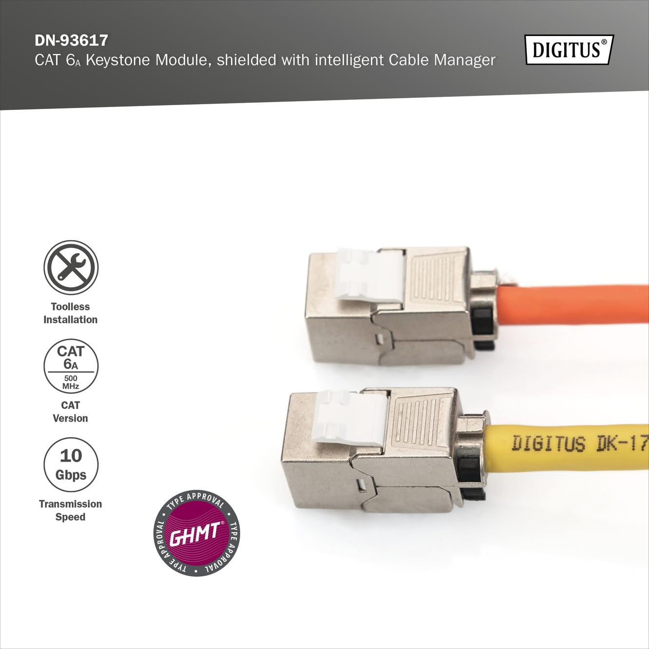 Module Keystone CAT 6A - blindé avec gestionnaire de câbles intelligent - Argent - Rj-45 - 19 g - Chine