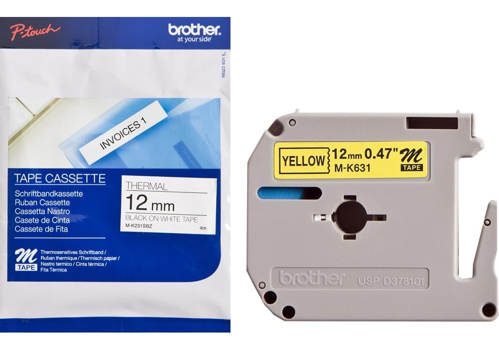 BROTHER Ruban MK631BZ, 12mm Noir sur fond Jaune, Non laminé, 8M