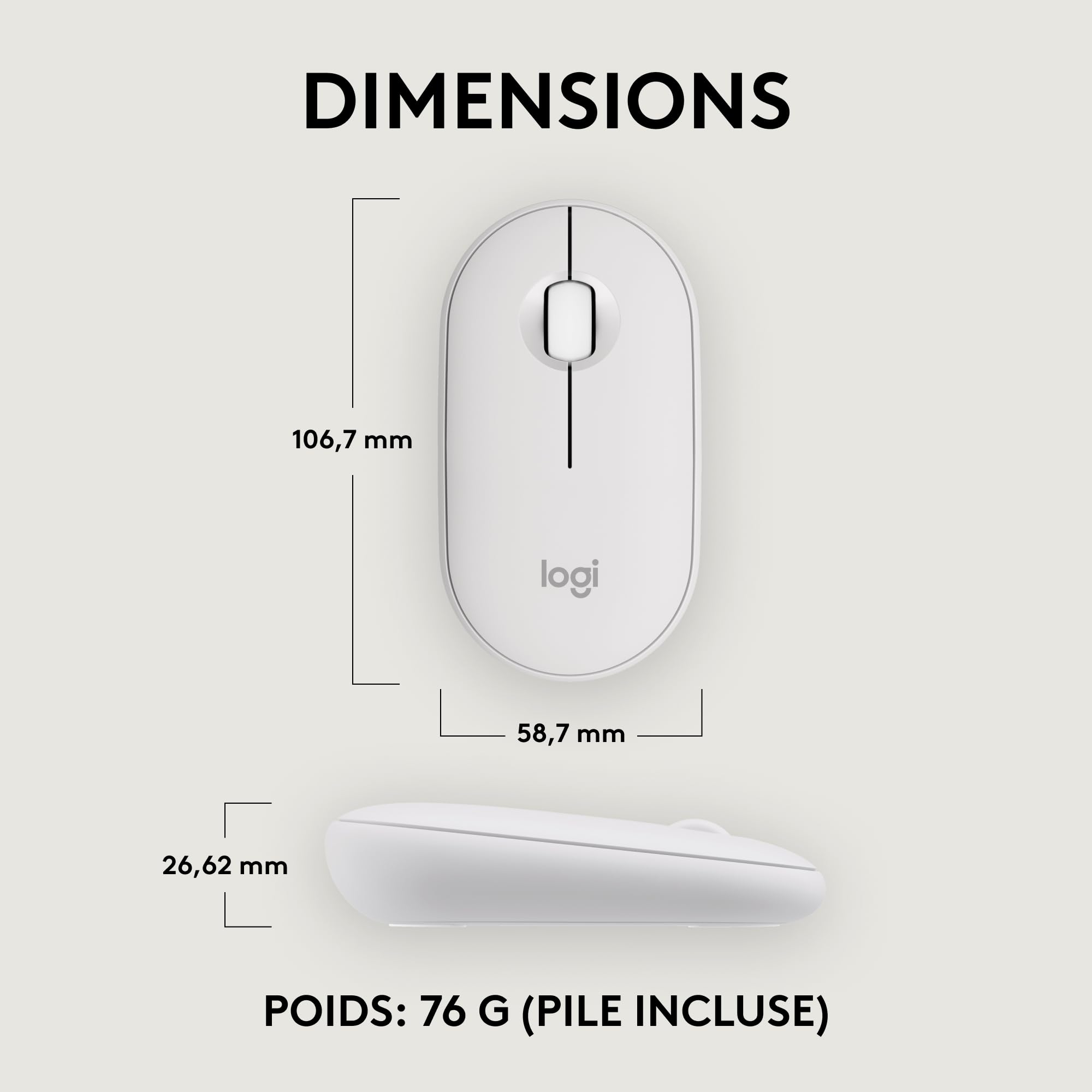 LOGITECH Pebble Mouse 2 M350s Mouse optical 3 buttons wireless Bluetooth 5.2 LE tonal white