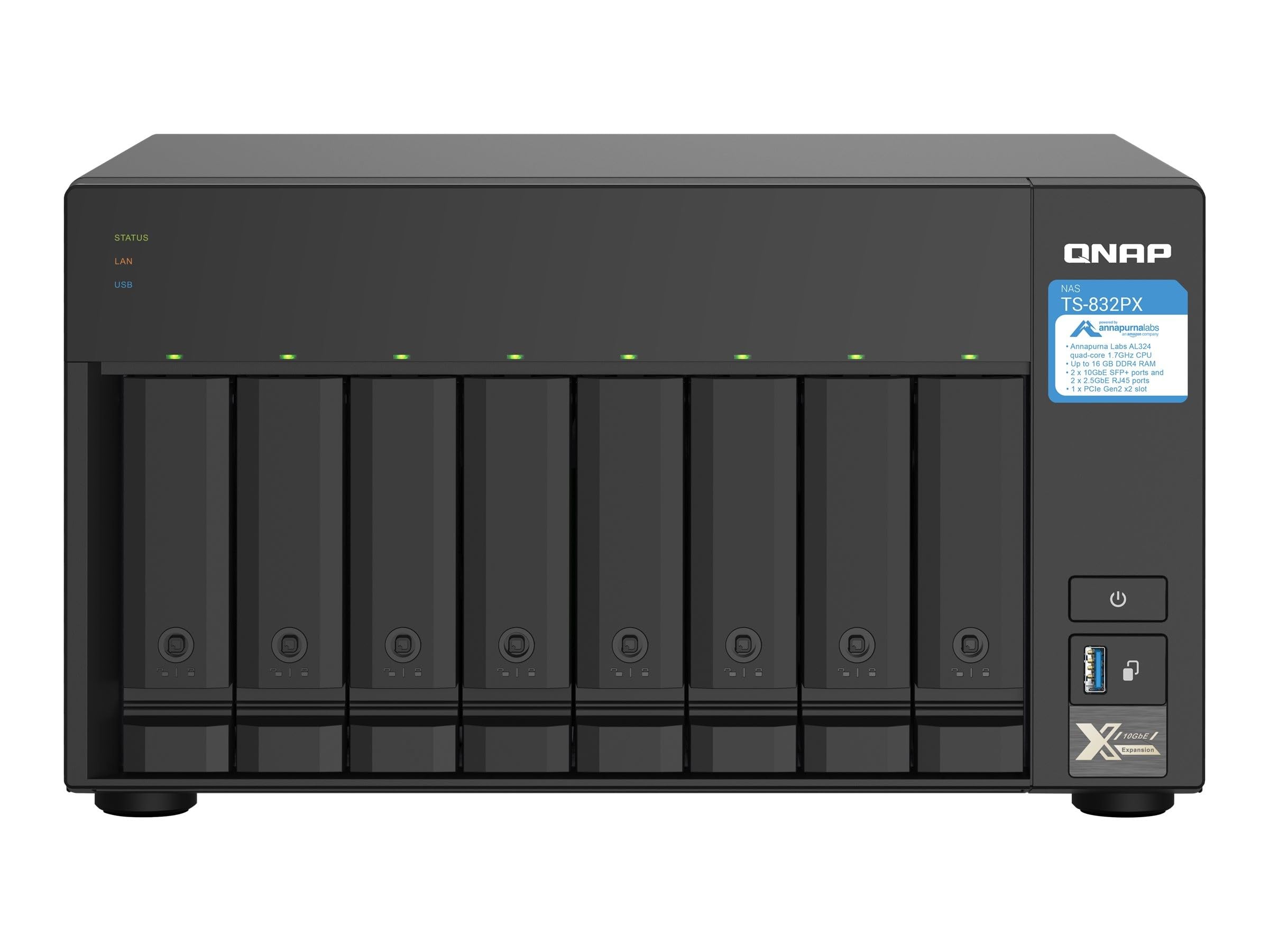 Desktop 8Bay NAS 4GB RAM 2x2.5Gbe Black