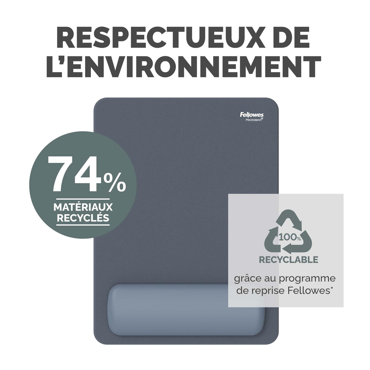 FELLOWES Tapis souris repose-poignets XL Breyta Bleu gris