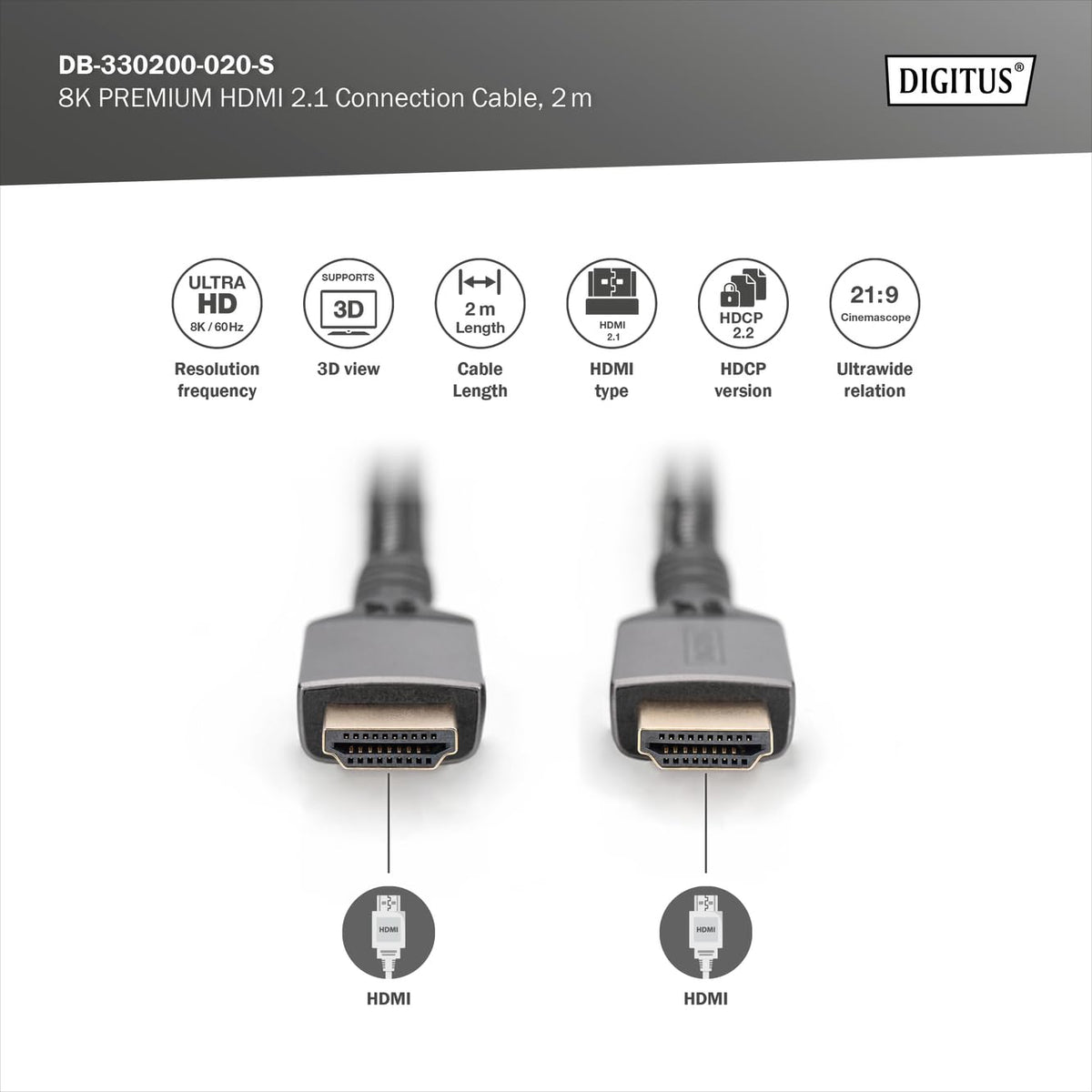 Digitus DB-330200-020-S câble HDMI 2 m HDMI Type A (Standard) Noir