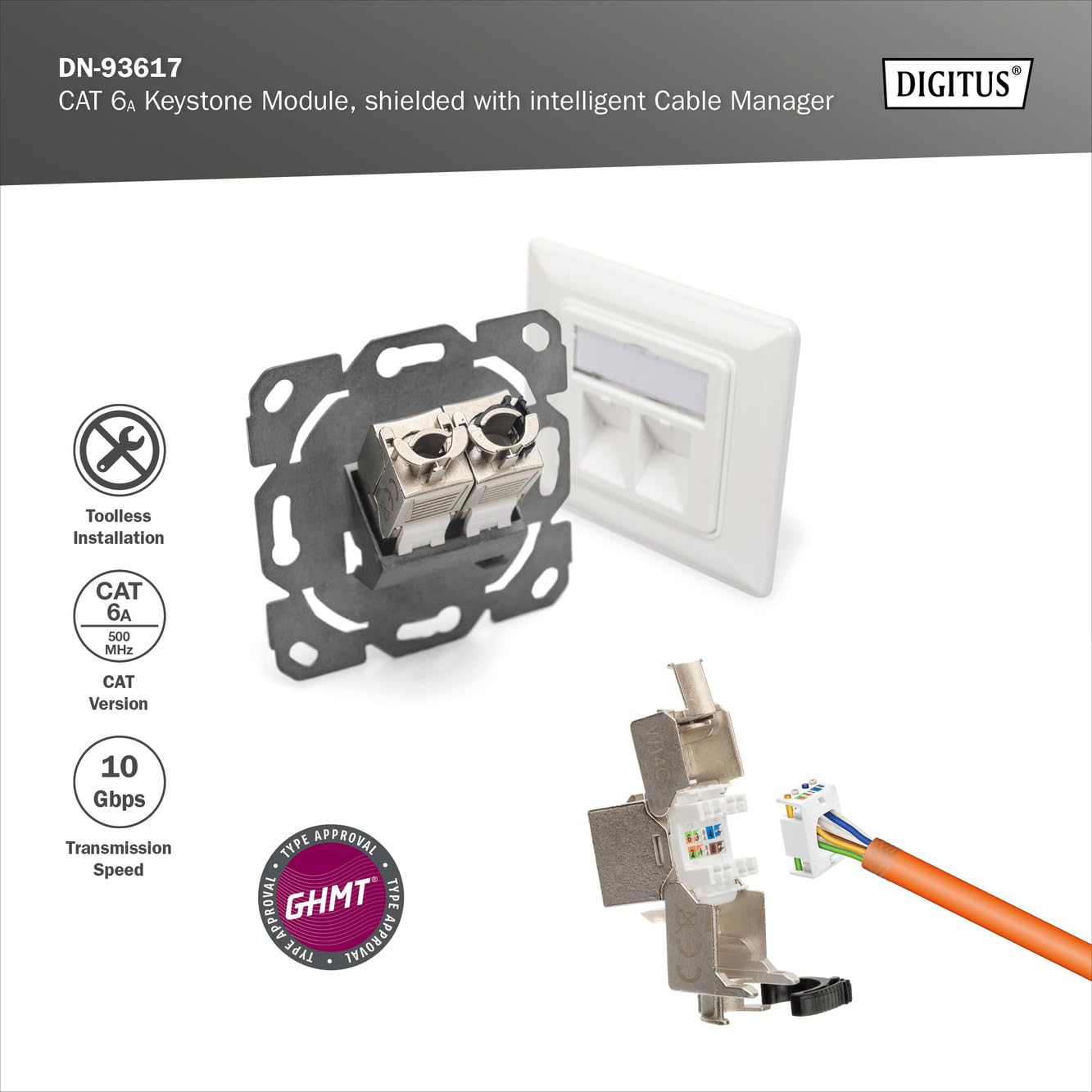 Module Keystone CAT 6A - blindé avec gestionnaire de câbles intelligent - Argent - Rj-45 - 19 g - Chine