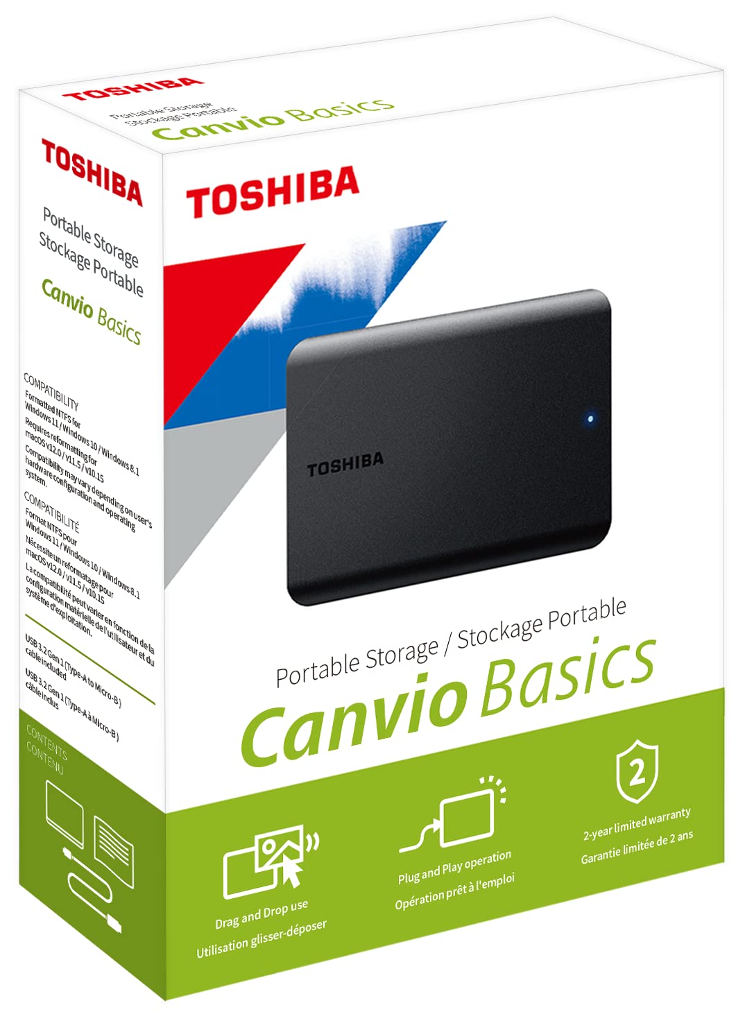 "Toshiba Canvio Basics disque dur externe 4 To 2.5"" USB Type-A / Micro-USB B 2.0/3.2 Gen 1 (3.1 Gen 1) Noir"