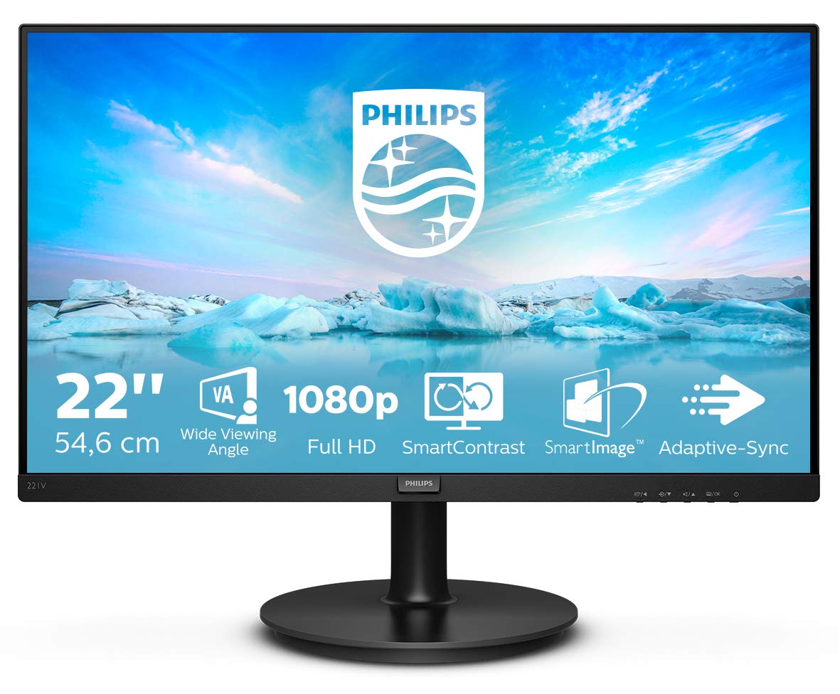 PHILIPS 221V8/00 Écran LED - 22''- 1920 x 1080 Full HD (1080p) @ 75 Hz - VA - 200 cd/m² - 4000:1 - 4 ms - HDMI, VGA